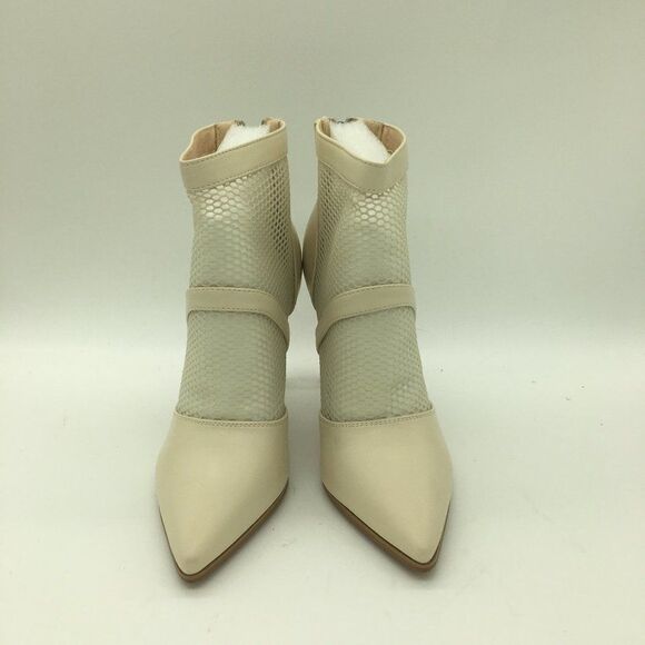 White Pointed Toe Stiletto Mid Heel Mesh Boots Pumps With Zipper - Picture 1 of 10